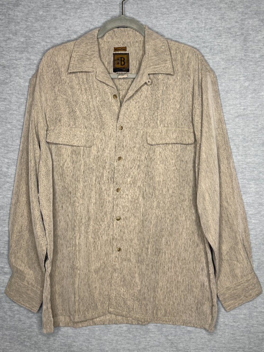 BRUNO Italy Men's Large Microfiber Button Front Shirt Olive Green Long Sleeve